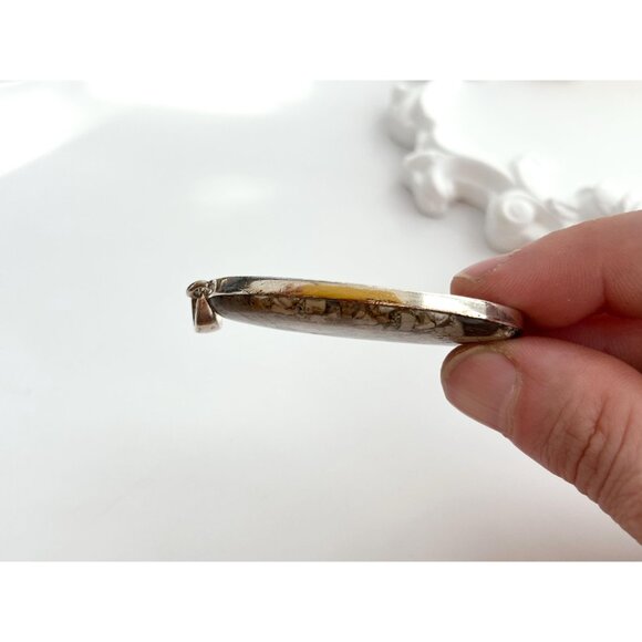 Maligano Jasper Oval Shaped Large Sterling Silver 925 Vintage Statement Pendant - Picture 6 of 10